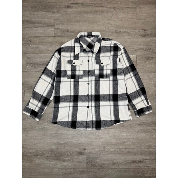 Other - Black White Plaid Flannel Shacket Jacket Button Down Oversized XL Unisex